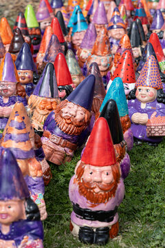 Quirky colourful painted gnomes