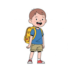 Kid with Backpack Standing &ndash; School Character Vector