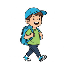 Cute School Kid Walking to School &ndash; Flat Vector