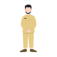 Male Teacher in Khaki Uniform Standing – Flat Faceless Illustration