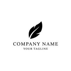 Obraz premium Minimalist black feather or leaf logo design vector illustration.