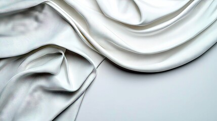 A close-up view of flowing white silk fabric, showcasing its smooth texture and elegant draping with soft light and shadow.