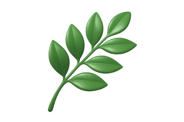 Lush green plant stem with multiple leaves, illustrating nature, growth, and environmental concepts in a modern 3d icon style