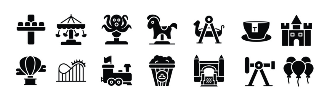 amusement park glyph icons set