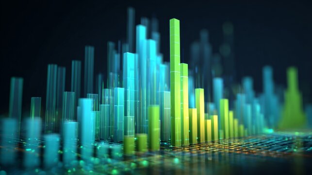 Abstract Visualization of Data Analysis with Colorful Bar Graphs Representing Trends and Insights in a Dynamic Digital Environment