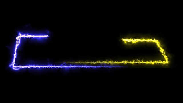 Futuristic particles neon navy and golden yellow light looping trails endless on dark screen background. Digital light trails frame.