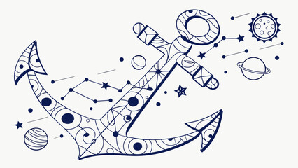 Abstract image of anchor with starry patterns and celestial elements, evoking sense of adventure and exploration