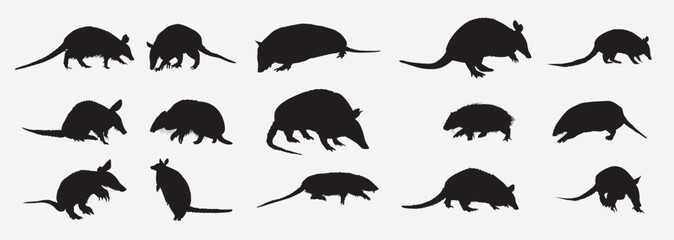 armadillos animal silhouette set 