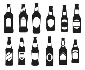 beer bottles black isolated icons set on white background