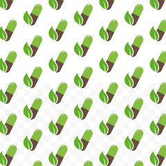 Simple Flat Herbal Capsule with Leaf Element Pattern Background