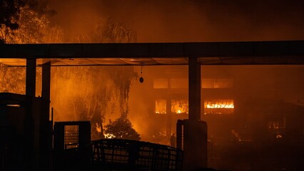 Buildings on fire In Kathmandu Nepal