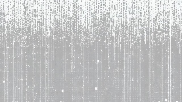Abstract pattern with dense upper field of geometric shapes fading into sparse grid at lower field, in gray and white