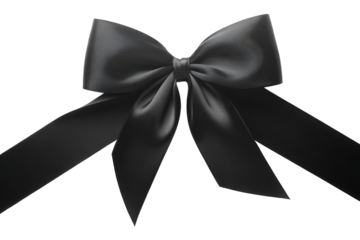 black ribbon bow isolated on white or transparent png