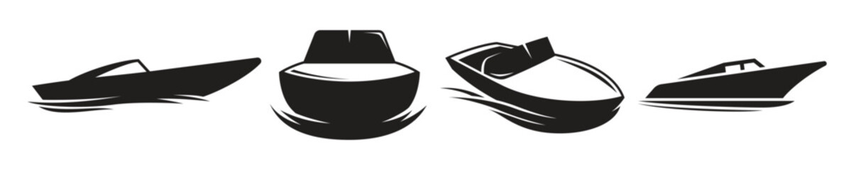 boat icons set black on a white background