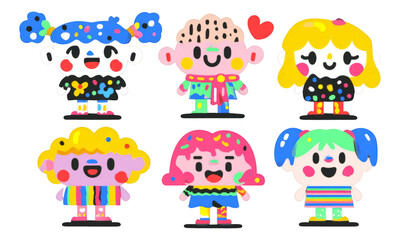Colorful Cartoon Characters Collection with Playful Designs and Cheerful Expressions