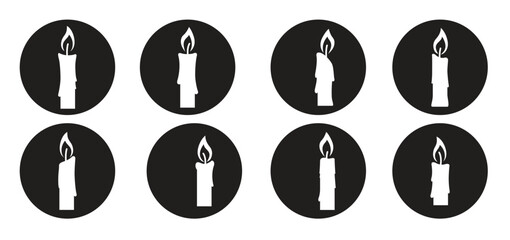  candles icons set white on a black background