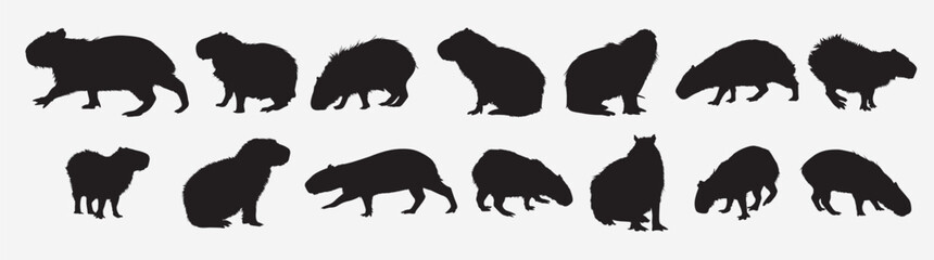 capybara animal silhouette set