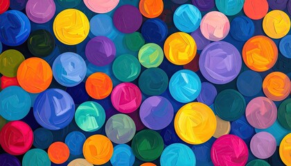 A Textured Tapestry of Vibrant Colorful Circles on a Dark Background with Pixelated Details and Sparkling Highlights