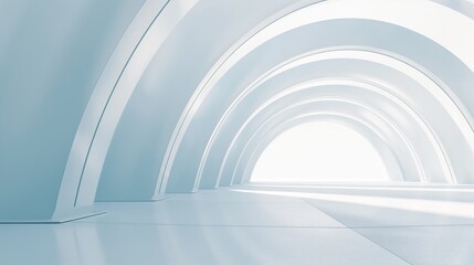 Abstract futuristic background with white arches and soft lighting for minimalist interior design of a modern room in blue color scheme