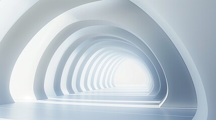 Obraz premium Abstract white tunnel with futuristic arches as modern background for presentations, stage backdrops, or interior design of exhibition halls