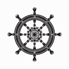 Obraz premium Wooden Ship Steering Wheel Antique Style Vector on white background