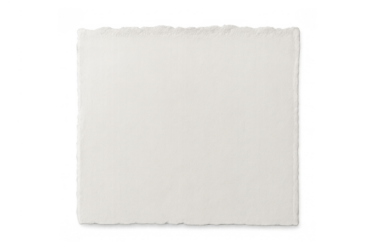 White textured paper with torn jagged edges on a transparent background, blank frame for text or graphics