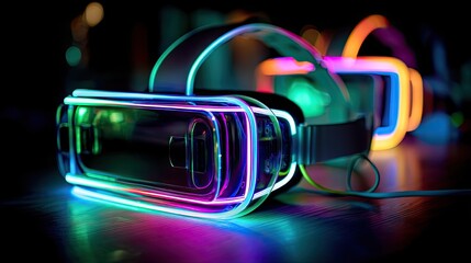 virtual reality gamer, immersive headset, colorful neon lights