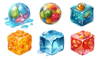 Fototapeta premium Colorful Neon Bubble Ice Cubes and Bubbles on Transparent Background