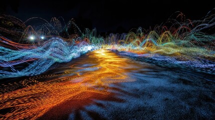artistic light painting, colorful motion blur, night photography