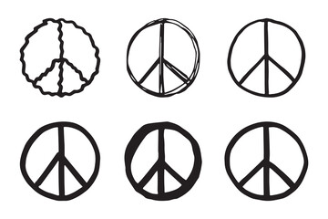 Set of hand drawn peace sign No war symbol Hippie clipart in doodle style Single element for print, web, design, decor