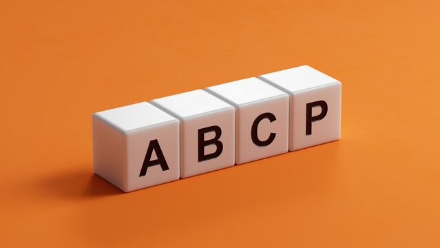 Word abcp on wooden cubes with copy space.close up of wooden cubes,Business Concept.3D rendering.