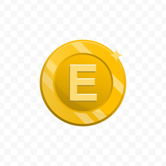 Gleaming Flat Style Letter E Coin Symbol Currency Illustration