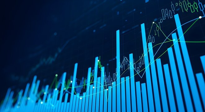 Blue financial chart with connected dots and lines