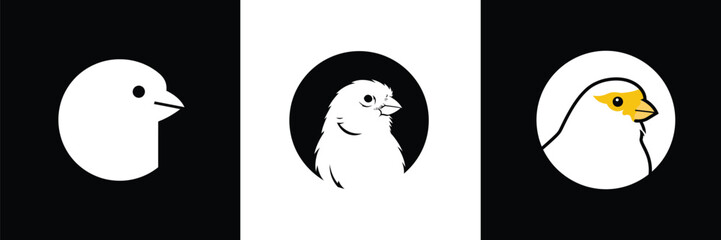 A modern set of minimalist bird head icons in a clean, graphic logo design style