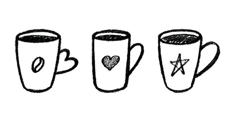 Set of cute hand drawn cup of tea or coffee Simple mug clipart Cozy home doodle Single element for design