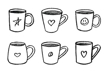 Set of cute hand drawn cup of tea or coffee Simple mug clipart Cozy home doodle Single element for design