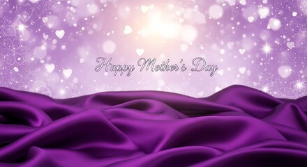 Purple Silk Fabric With Hearts And Bokeh Lights For Mothers Day celebration
