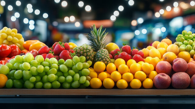 Fresh fruit grape pineapple lemon apple strawberry orange colorful market healthy