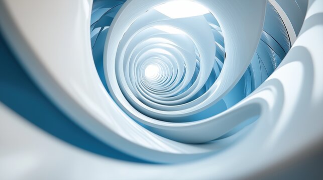 Abstract futuristic white spiral architecture with a blue background representing modern technology science and innovation concepts - Powered by Adobe
