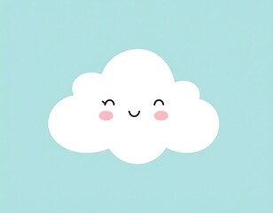 Cartoon smiling cloud with blush cheeks against a blue background