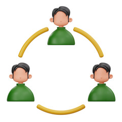 3D illustration of people avatars connected in a circle for networking teamwork and community concept