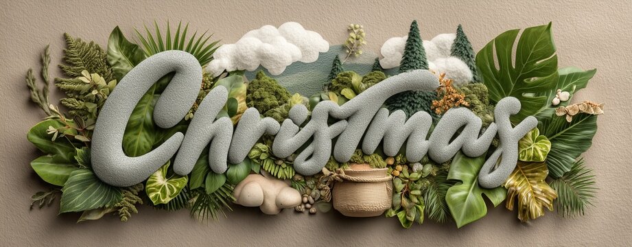 Christmas Day is the New Black bold hand lettering with leafy texture and eco tones  