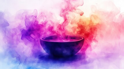 Colorful smoke swirls above a bowl, creating an artistic culinary display.