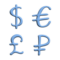 3d multiple currencies symbol set Dollar euro pound ruble