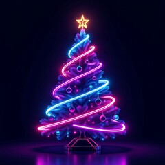 Neon 3D Cyberpunk Christmas Tree – Glowing Futuristic Holiday Design