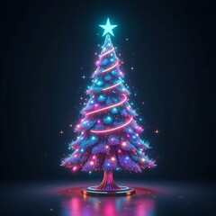 Neon 3D Cyberpunk Christmas Tree – Glowing Futuristic Holiday Design