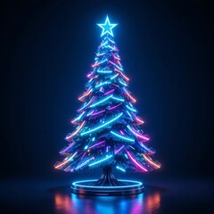 Neon 3D Cyberpunk Christmas Tree – Glowing Futuristic Holiday Design