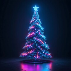 Neon 3D Cyberpunk Christmas Tree – Glowing Futuristic Holiday Design