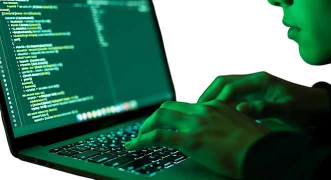Hacker typing code, cybersecurity expert working with binary code, software developer coding, data breach, cybercrime investigation