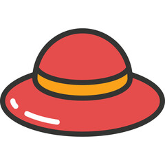 Red Wide Brim Hat With Orange Band Simple Flat Icon Vector Illustration on Transparent Background